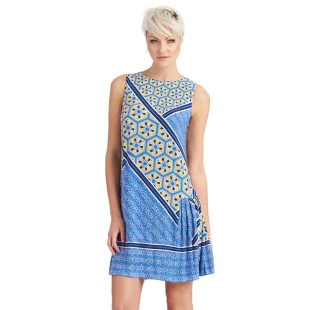 Donna Morgan Blue and Yellow Jersey Shift Dress